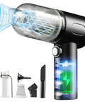 3 In 1 Cordless Handheld Vacuum And Air Duster with attachments and visible battery, 12000Pa high power mini cleaner for car and desk