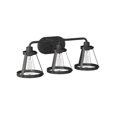 Wicker Park 3-Light Vanity Light Fixture In Weathered Pewter With Old Satin Brass Accents, 24.25 Inches Wide, 8.5 Inches High