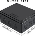 Hella Durable IP65 Waterproof ABS Junction Box equipped with two M24 cable glands, measuring 10x7.9x4.7 inches, premium black.