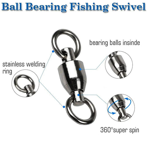 Saltwater Rolling Barrel Ball Bearing Swivels With Stainless Steel Construction High Strength Solid Welded Rings Black Nickel Finish 25 Pack 110 Lb Capacity For Serious Fishing, stainless steel swivel