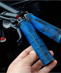 Deep Sea Blue lock-on MTB and BMX grips with thick waffle texture on standard handlebars; non-slip design for comfort and security.