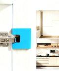 Magnetic Hinge Alignment Tool Set For Quick Door Installation And Precise Hinge Cutting, featuring blue plastic jig in use