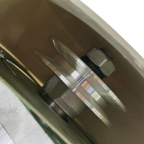 Close-up of a component from the 110V Industrial Sewing Machine With Split Type Setup Needle Positioner Ready Brushless Servo Motor.