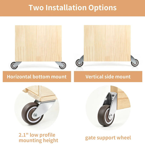 Chegulu 2" Rigid Plate Casters, Silent Rubber Furniture Wheels, Set of 4 showing horizontal and vertical mounting options.