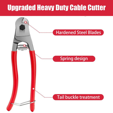 Upgraded heavy duty cable cutter with hardened steel blades and red handles