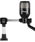 No Sweat Automatic Pond Fish Feeder With LCD Control And Spacious 5.5L Capacity image showing a black feeder with LCD, mounted on a base.