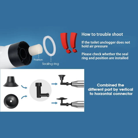 Heavy Duty Toilet Plunger With Air Pressure Boost Workhorse Clog Remover assembly guide with sealing ring and connectors