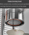 58mm brewing head of Pro Level Manual Lever Espresso Machine Polished Stainless Steel Build with pressure gauge.