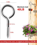 Heavy Duty 2.6 Inch Stainless Steel Screw Eyes Eye Bolts Self Tapping For Wood Indoor Outdoor Use 1 Inch Ring Rustproof 304 Grade 40 Pack Built To Last For Hanging Plants Tools Cords Tarps And Outdoor Projects shown installed with hanging plant