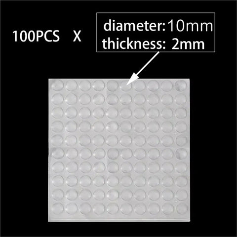 Bulk 1000 Pack Silicone No Slip Pads For Drawers And Cabinets, 10x2mm, displayed in 100-piece sheet format on black background.