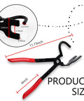 Exhaust hanger removal tool, front view, with 25-degree offset and red-handled pliers.