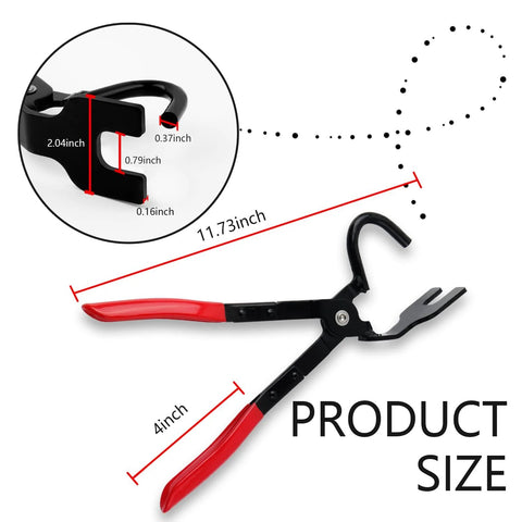 Exhaust hanger removal tool, front view, with 25-degree offset and red-handled pliers.