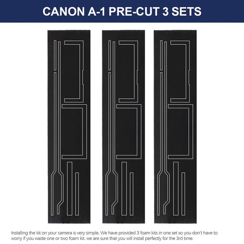 No Sweat Pre Cut Light Seal Foam Sponge Repair Kit To Crush Old Leaks On Classic Film Cameras With Precision Adhesive Patches, three pre-cut foam seals for Canon A-1.