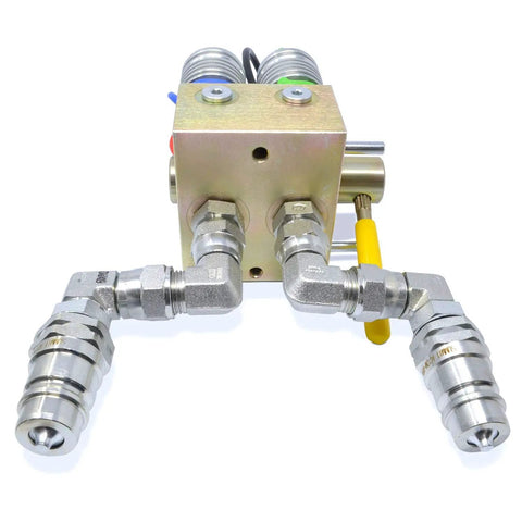 Manual Hydraulic Multiplier With SCV Splitter Diverter Valve, Couplers And AG Fittings For Farm Hydraulics, front view