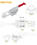 Heavy Duty Toggle Clamp Two Pack Delivers A Badass 700 Pound Solid Hold With Adjustable U Bolt and Anti Slip Grip for Woodworking Jigs, tool dimensions illustration.
