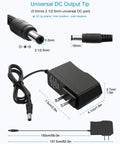 12V 1A Power Supply AC to DC Adapter 100-240V Input 12W Plug And Play For LED Strip Lights CCTV Cameras And More With 5.5x2.5mm Or 2.1mm DC Plug Perfect For Home Office Studio And DIY Projects, black adapter with 5.5/2.1mm tip and dimensions