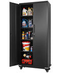 Beefy Rolling Metal Storage Cabinet With Five Adjustable Shelves Two Magnetic Doors And Two Keys Lockable Tool Organizer in use