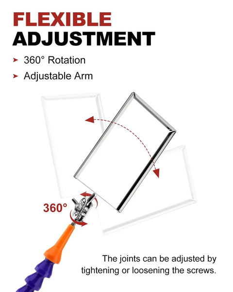 Magnetic Base Inspection Mirror With Adjustable Arm showing 360-degree rotation feature for mechanics and technicians usage