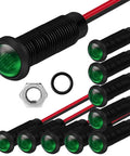 Ten Pack Green LED Indicator Pilot Lights For Panel Mount 12 To 24V AC DC With 6 Millimeter Hole Size Plastic Indicator Lamps For Power Status Signals And Telecom Equipment, black plastic