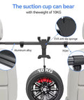 Rock Solid Rear Headrest Tablet Mount For Tesla Cybertruck showcasing suction cup and materials, holds up to 10KG securely.
