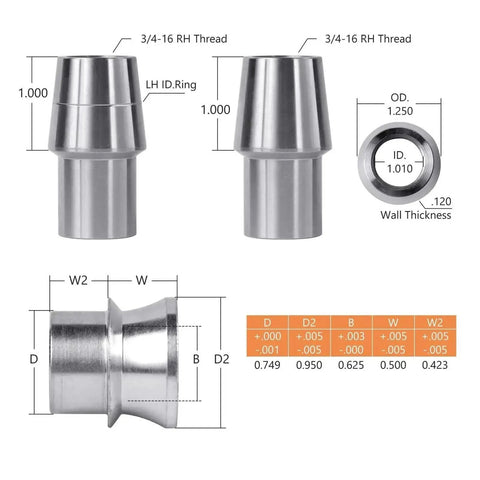 Beefy Chromoly Heim Joint Rod End Kit For Fluid Linkage Systems and Razor Sharp Steering Mods dimensions and specifications