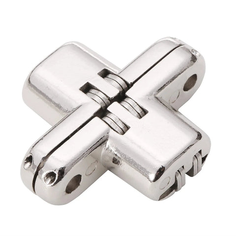 Close-up of Invisible 180 Degree Alloy Hinge for Doors and Furniture, Concealed Folding Cross Hinge for Cabinets, Gates, and Countertops.