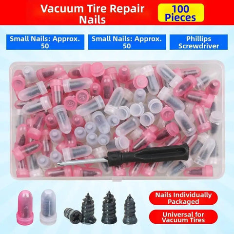 Road Ready Tire Repair Kit With 100 Stoppers And A Screwdriver For Quick Puncture Fixes Strong Grip And Seal, kit contents displayed