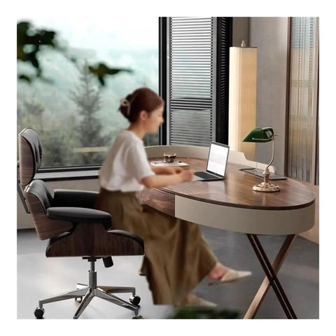 Top Shelf Ergonomic Standing Desk With Integrated Monitor Riser, Versatile Ash Wood Computer Table in home office setup.