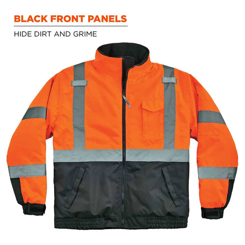 Hi Vis Winter Bomber Jacket With Reflective Quilted Insulation Class 3 Type R Wind And Water Resistant Orange Large