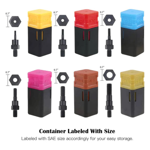 Hand Rivet Nut Tool Kit With Blind Riveter And Six Rivet Nut Sets, Nose Pieces, And Drill Adapter For Quick Install, Threaded Inserts, Automotive And Metalworking Projects, License Plate Mounts, assorted SAE sizes in labeled containers