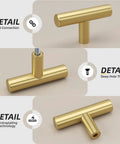 Hot Brushed Gold Cabinet Knobs Set 50 Pack Stainless Steel Drawer Pull Handles with detail views of construction and finish.