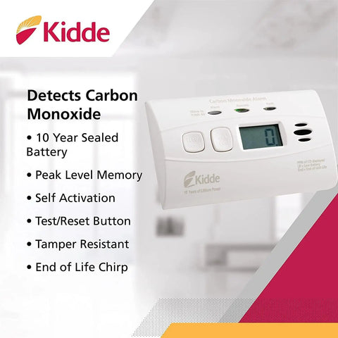 Carbon Monoxide Detector With Ten Year Battery Digital Display Three LEDs Replacement Indicator Peak Level Memory Two Pack For Easy Home Safety No Wiring Needed And It Alerts On Power Outage With An 85 Decibel Alarm