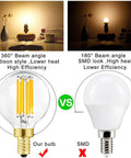Comparison of Dimmable LED Bulb E12 Candelabra, 6W 60W Equivalent, 600 Lumens, Soft White 3000K Globe Bulb vs SMD bulb in use