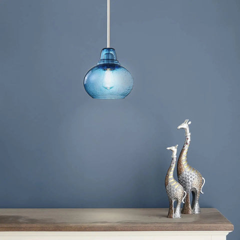Two Pack Kitchen Island Pendant Lights With Hand Blown Brownish Blue Seeded Glass Shades Brushed Nickel Finish Modern Farmhouse Vibe Over Sink