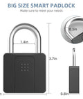 Smart Fingerprint Padlock With Waterproof Design, Key Backup, Mobile App Control, dimensions shown