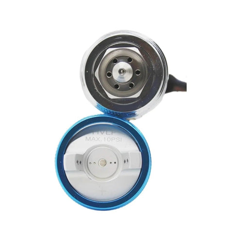 Heavy Duty Air Spray Gun With Slick Quick Connect Wash Free Tanks 600CC Mixing Reservoir And 400CC Paint Cup Precision nozzle close-up view.