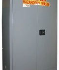 Rock Solid Job Site Gear No Nonsense Heavy Duty 75 Gallon Flammable Hazardous Waste Storage Cabinet with gray exterior and double doors.