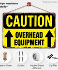 Funny Dope Caution Overhead Equipment Metal Sign 8x12 Inch Aluminum Wall Decor with hanging tools displayed