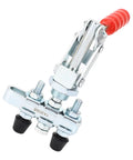 Double Head Push Pull Clamp With 39mm Stroke And 136kg Force offers super secure quick release grip, featuring a red handle and dual rubber heads.