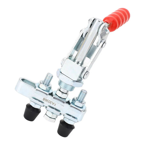 Double Head Push Pull Clamp With 39mm Stroke And 136kg Force offers super secure quick release grip, featuring a red handle and dual rubber heads.