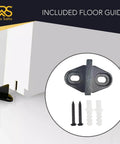 Gold Sliding Barn Door Hardware Kit with 72 Inch Track, brushed brass finish, floor guide and screws displayed.