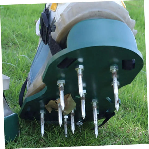 Bottom view of Replacement Lawn Aerator Shoes Spikes 20 Metal Pegs For Grass Shoes Durable Lawn Care Gear on shoe in grass
