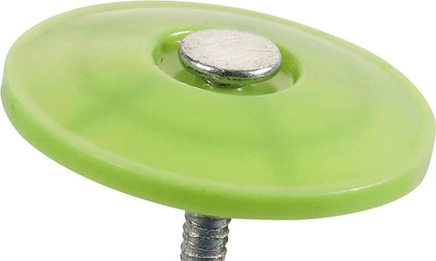 Rock Solid Electro Galvanized Roofing Nails Number 12 Gauge One Inch Long Spiral Shank With Flexible Plastic Cap Heads visible from above.