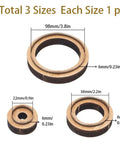 Image showing 3-Piece Round Leather Cutting Die Set With Wooden Base And Japanese Precision Steel Blades, three sizes displayed.