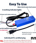 6.4 GPH Condensate Pump For HVAC Drip Pan With 50 Ft Max Head Automatic Safety Switch showing cords and indicators