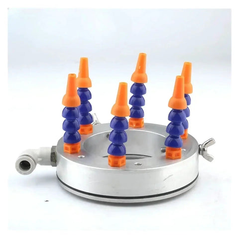 Heavy Duty Spindle Cooling Ring For CNC Machines With Hella Efficient 360 Degree Coolant Spray System Crushes Heat While Keeping Your Work Rig Spotless And Cool At 105 Mm Diameter, featuring six coolant nozzles and an aluminum base.
