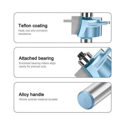 Kick Your Woodworking Game Up With This 1/2 Inch Mortise And Tenon Router Bit, Boasting A Bearing Guide For Flawless Edge Trimming, Flush Cutting, And Precision Joinery On Any Furniture Or Cabinet Project You Got Going Today, showing Teflon coating, attached bearing, and alloy handle.