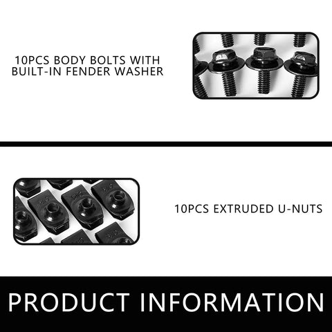 Twenty Pack Heavy Duty Car U Clips And Fender Liner Headlamp Assembly Screws With Solid Iron U Nuts That Lock Onto Gm Ford And Every American Ride for 10 body bolts and 10 extruded U-nuts.