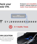 Tesla VIN compatibility check for under screen storage organizer with digit 11 plant of manufacture indicator and highlighted car dashboard plate location