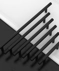 Matte Black Solid Cabinet Pulls 5 Inch 128mm Hole Centers Pack Of 10 Kitchen Handles Hardware ZH0070 on black surface